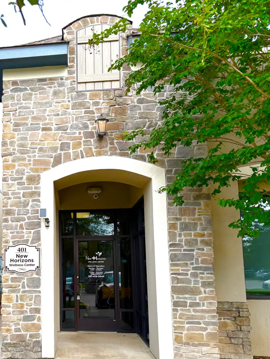 Entrance to New Horizons Wellness Center at 401 Pine Forest Drive, Shenandoah, TX